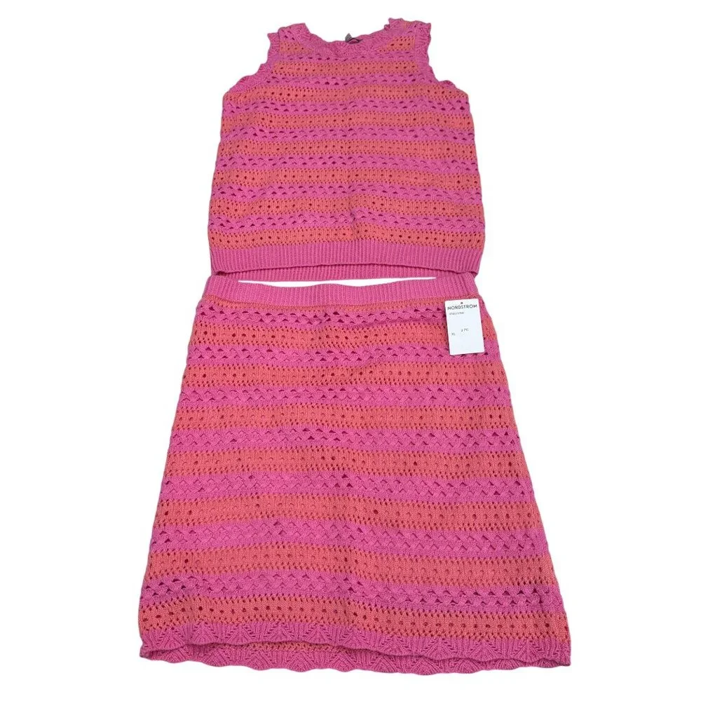 NEW Freshman 1996 Junior Pink Knitted Sleeveless Top With Skirt 2Pcs Set Size XL